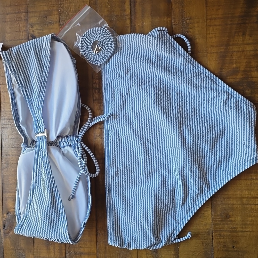 LOFT Blue and White Striped Bikini Size Large ⭐️NWT⭐️ - Picture 2 of 4